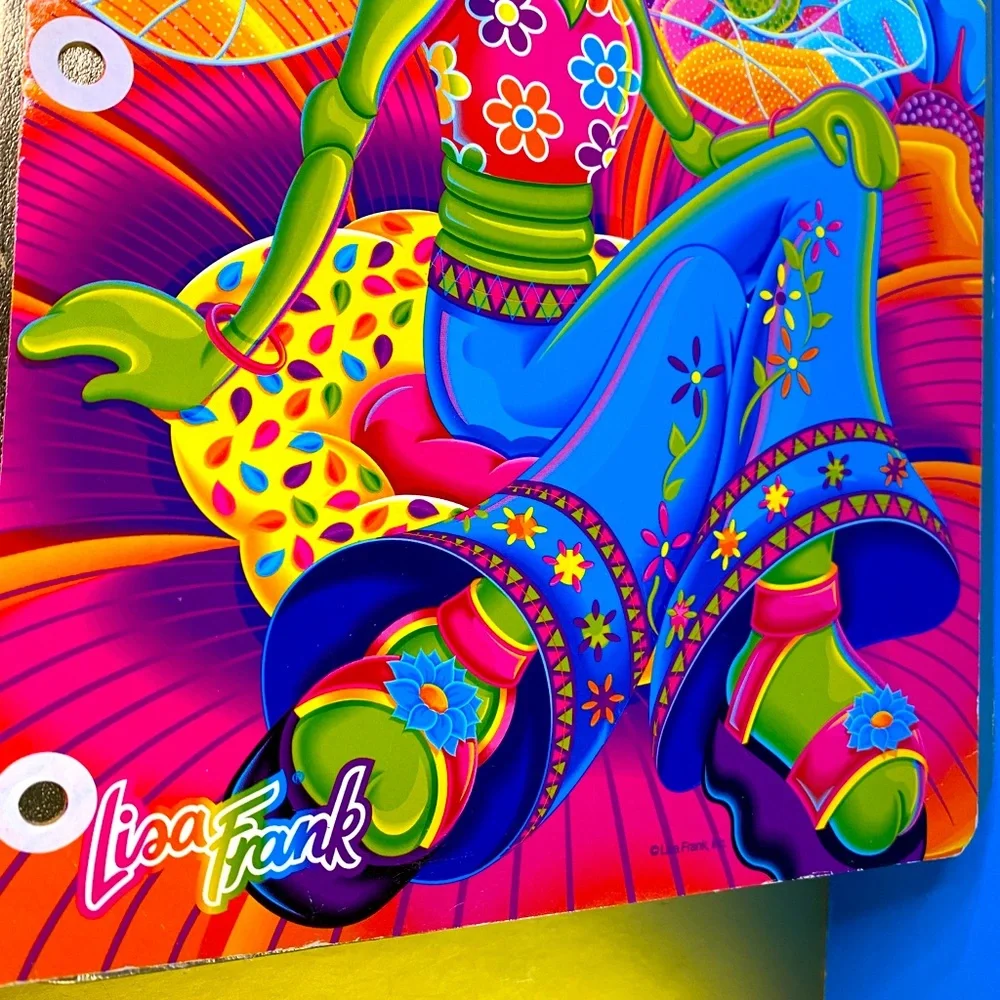 LISA FRANK VTG FANTASTIC WORLD DIVA DRAGONFLY 3 HOLE BINDER DIVIDERS SET OF 2